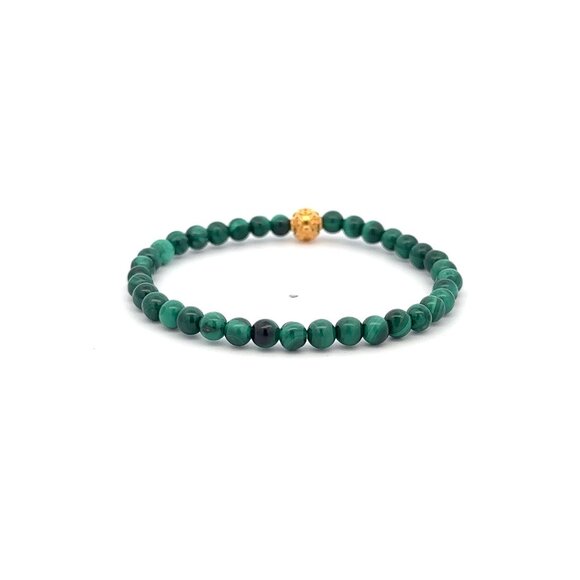 18K Gold Money Coin Ball Charm Bracelet Mini Gemstone Natural Malachite 4mm - Picture 4 of 8